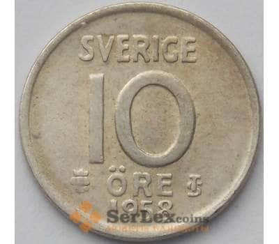 Монета Швеция 10 эре 1958 КМ823 aUNC Серебро (J05.19) арт. 17009