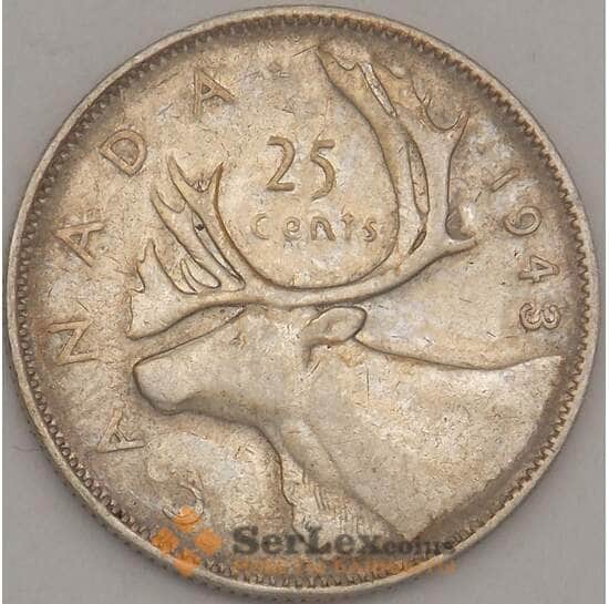 Канада 25 центов 1943 XF Серебро арт. 21728