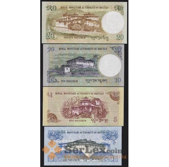Бутан набор банкнот 1 5 10 20 нгултрум (4 шт.) 2006-2015 UNC арт. 43780