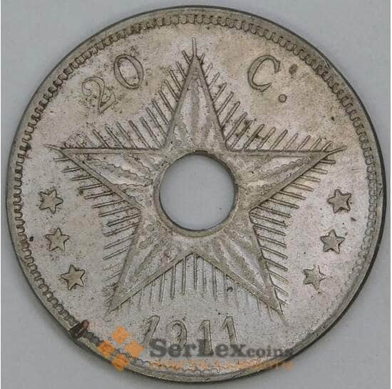 Бельгийское Конго 20 сантимов 1911 КМ19 F арт. 55268