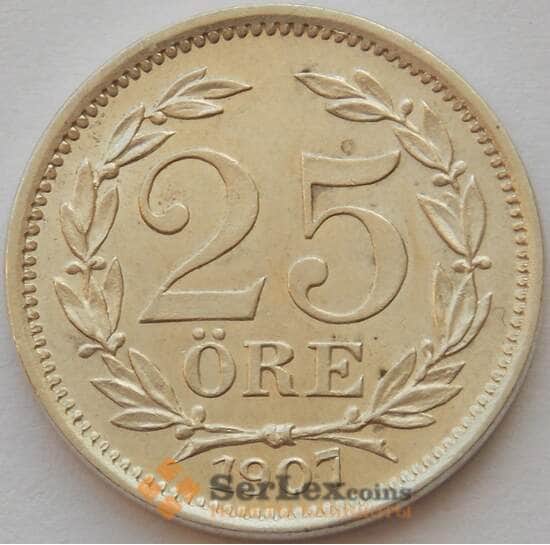 Швеция 25 эре 1907 EB КМ775 UNC Серебро (J05.19) арт. 16597
