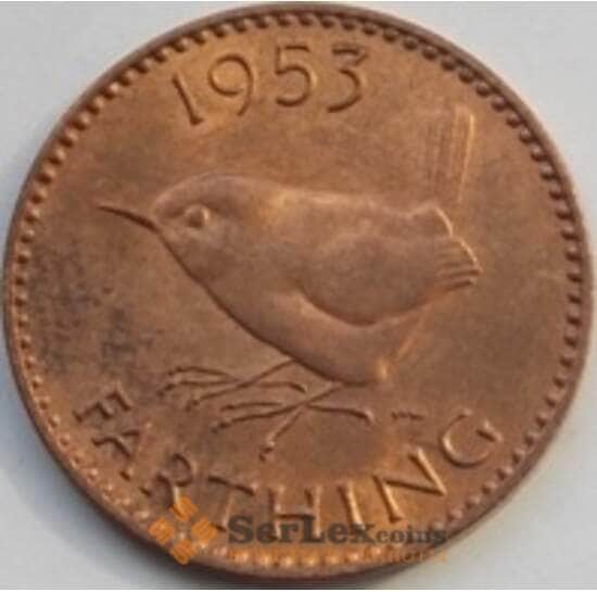 Великобритания 1 фартинг 1953 КМ881 UNC арт. С03415