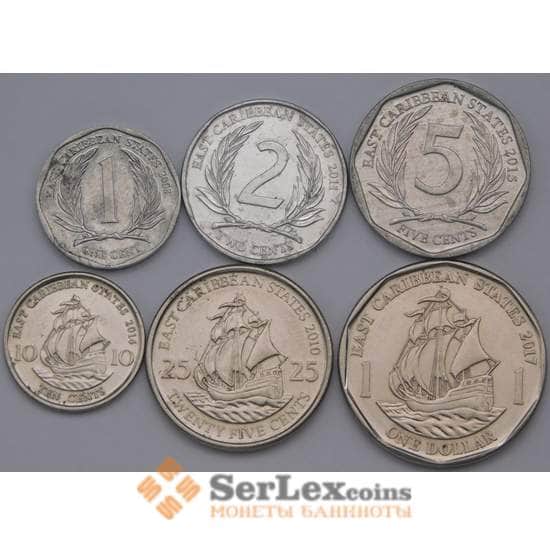 Восточно-Карибские острова набор  1, 2, 5, 10, 25 центов 1 доллар  арт. 31387