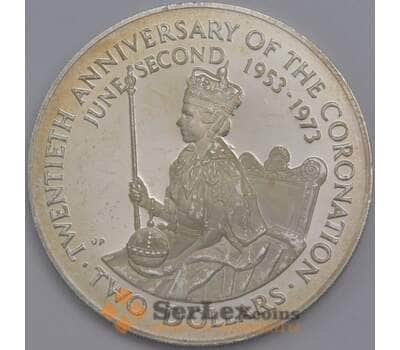 Монета Кука острова 2 доллара 1973 КМ8 Proof 20 лет Коронации арт. 40259