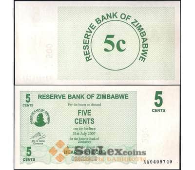 Банкнота Зимбабве 5 центов 2006 Р34 UNC арт. 22099