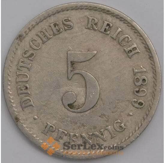 Германия монета 5 пфеннигов 1899 G КМ11 VF арт. 43426