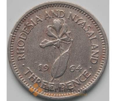Монета Родезия и Ньясаленд 3 пенса 1964 КМ3 VF арт. 7323