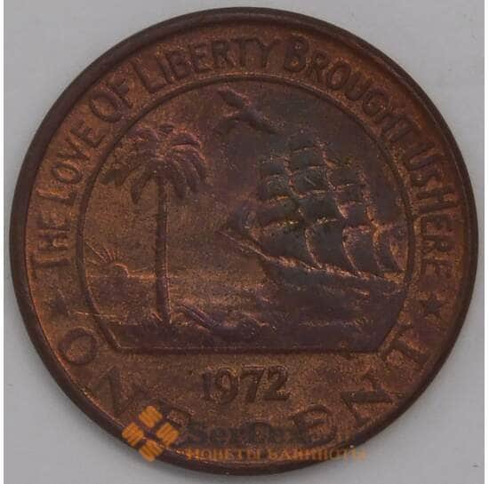 Либерия монета 1 цент 1972 КМ13 aUNC арт. 42729