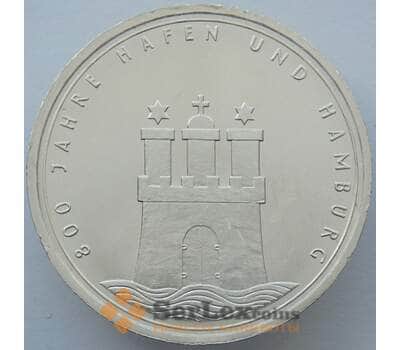 Монета Германия 10 марок 1989 КМ171 UNC Порт Гамбурга Серебро  (J05.19) арт. 16275