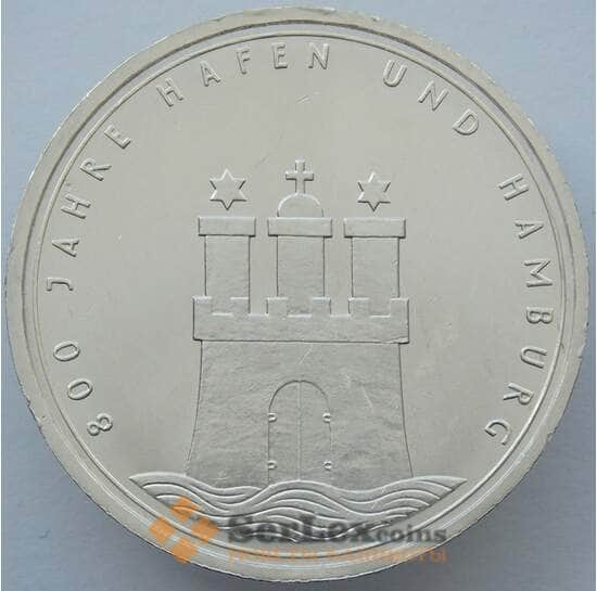 Германия 10 марок 1989 КМ171 UNC Порт Гамбурга Серебро  арт. 16275