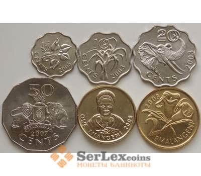 Монета Свазиленд набор 5 - 10 - 20 - 50 центов 1 и 2 эмалангени 2003-2008 (6 шт) UNC арт. 8026