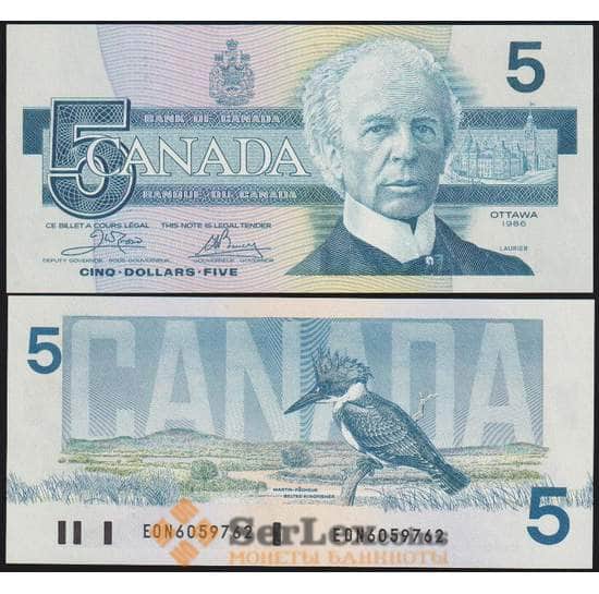 Канада банкнота 5 долларов 1986 Р95 UNC арт. 48427