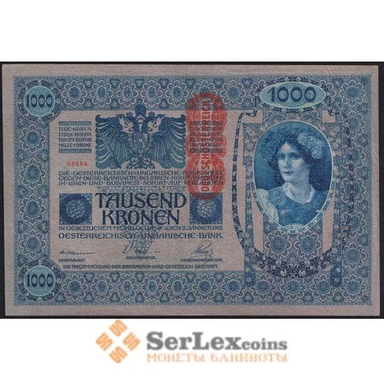 Австрия 1000 крон 1902 (1919) Р59 AU вертикальная надпечатка арт. 39996