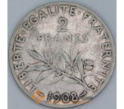 Франция 2 франка 1908 КМ845 F арт. 56981