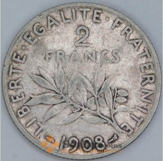 Франция 2 франка 1908 КМ845 F арт. 56981