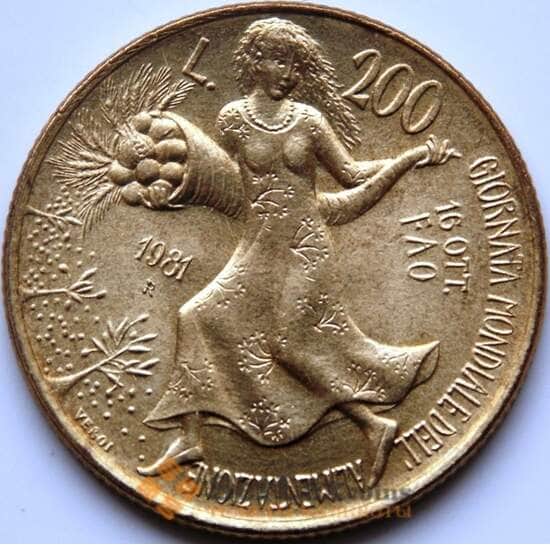 Италия 200 лир 1981 КМ109 UNC арт. С04342