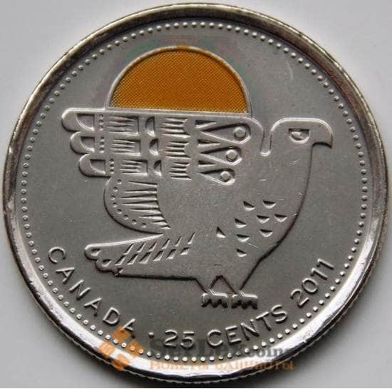 Канада монета 25 центов 2011 Орел Сапсан UNC цветная арт. С04452