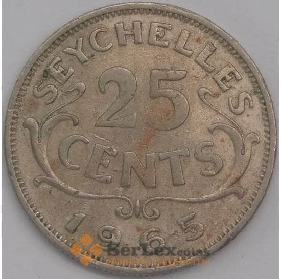Сейшельские острова монета 25 центов 1965 КМ11 F арт. 42160