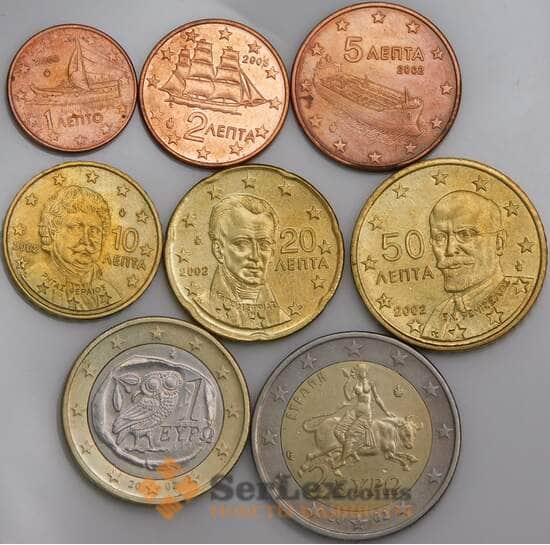 Греция набор Евро монет 1 цент - 2 евро 2002,2008 (8 шт) AU-aUNC арт. 45970