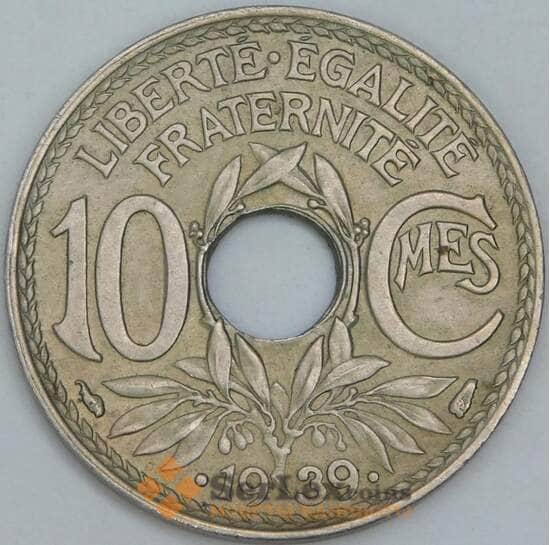 Франция 10 сантимов 1939 КМ889 AU арт. 57030