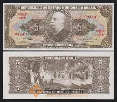 Банкнота Бразилия 5 крузейро 1962-1964 P176d UNC арт. В00672