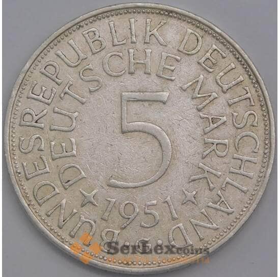 Германия монета 5 марок 1951 G КМ112 VF арт. 11646