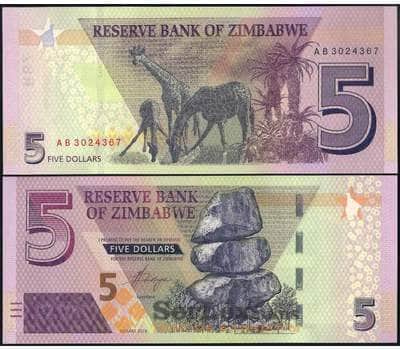 Банкнота Зимбабве 5 долларов 2019 Р102а UNC арт. 22647