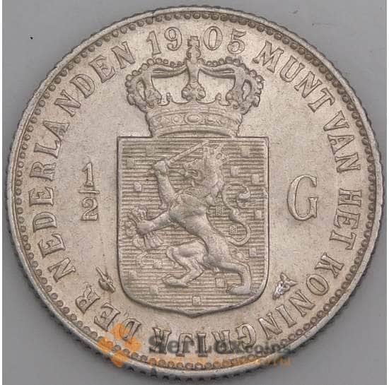 Нидерланды монета 1/2 гульдена 1905 КМ121.2 XF арт. 46049