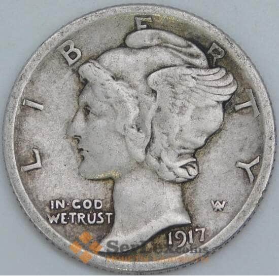 США дайм 10 центов 1917 КМ140 VF арт. 56846