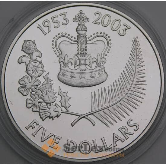 Новая Зеландия 5 долларов 2003 КМ147 Proof 50 лет Коронации арт. 49268