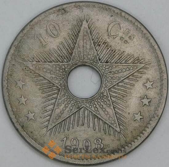 Конго Свободное Государство 10 сантимов 1908 КМ10 F арт. 55249