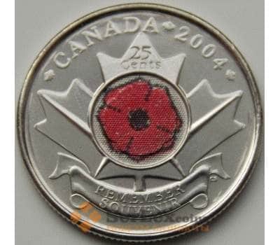 Монета Канада 25 центов 2004 90 лет Начала 1-й Мировой войны UNC цветная арт. С04190