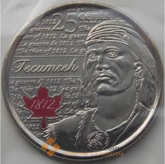 Канада монета 25 центов 2012 Текумсе (война 1812) Unc цветная арт. С04198