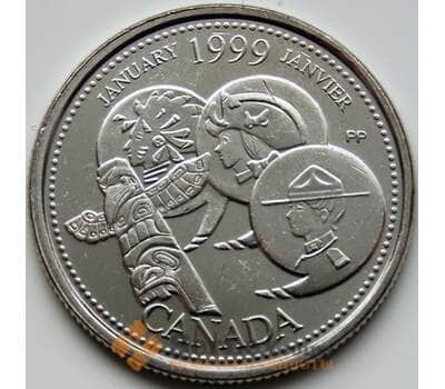 Монета Канада 25 центов 1999 КМ342 UNC Январь арт. C04225