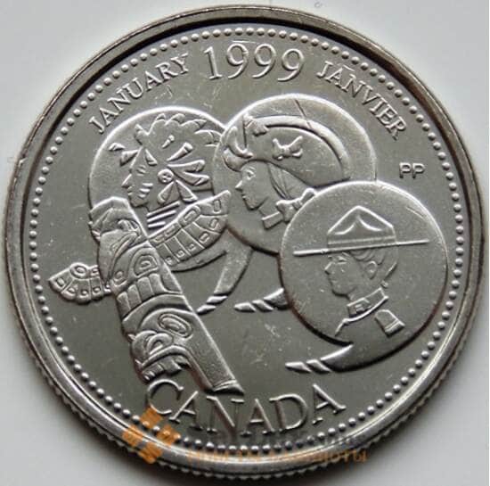 Канада 25 центов 1999 КМ342 UNC Январь арт. C04225