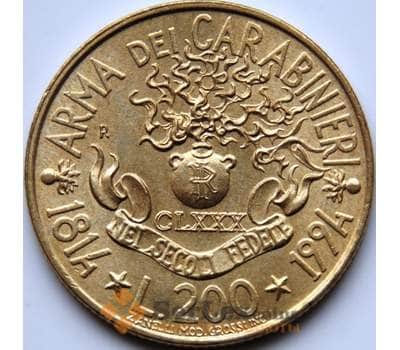 Монета Италия 200 лир 1994 КМ164 UNC Карабинеры арт. С04336