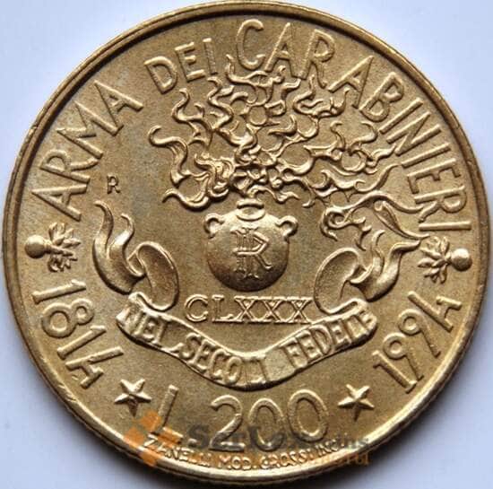 Италия 200 лир 1994 КМ164 UNC Карабинеры арт. С04336