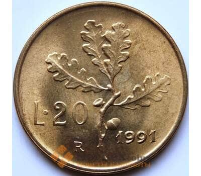 Монета Италия 20 лир 1991 КМ97.2 UNC арт. С04346