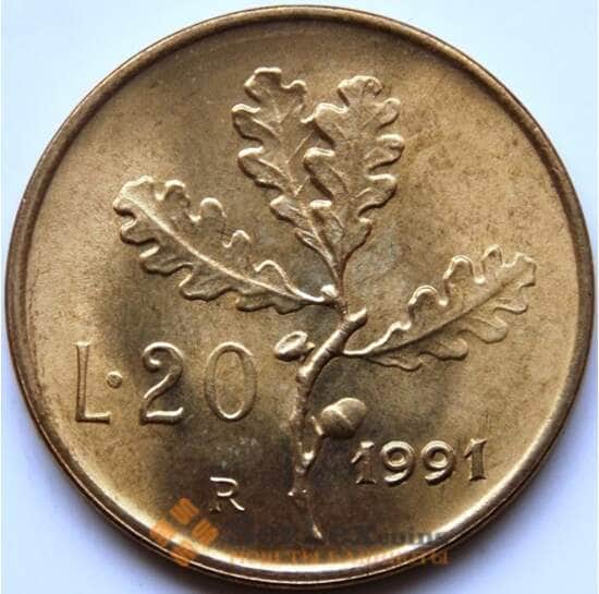 Италия 20 лир 1991 КМ97.2 UNC арт. С04346