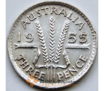 Монета Австралия 3 пенса 1955 КМ57 AU Серебро арт. С04470