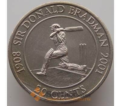 Монета Австралия 20 центов 2001 КМ589 AU Сэр Дональд Брэдман арт. С04474