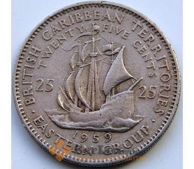 Монета Восточно-Карибские острова 25 центов 1959 КМ6 VF Корабль арт. С04508
