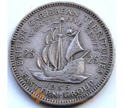Монета Восточно-Карибские острова 25 центов 1955 КМ6 VF Корабль арт. С04509