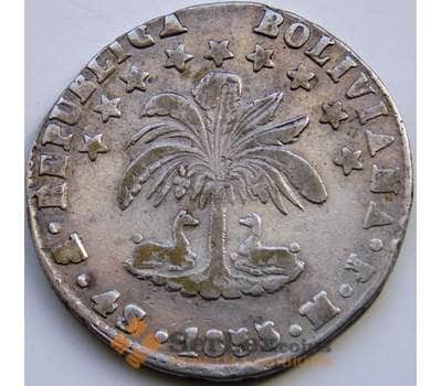 Монета Боливия 4 соль 1855 КМ123.2 PTS MJ VF Серебро арт. С04524