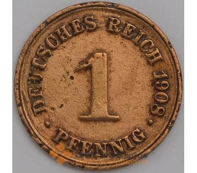 Германия монета 1 пфенниг 1908 D КМ10 VF арт. 43448