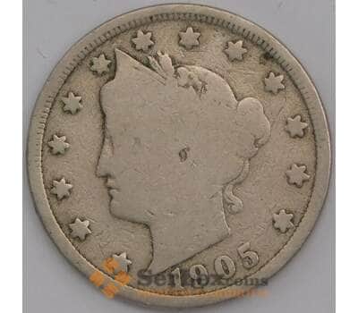 США монета 5 центов 1905 КМ112 F арт. 43917