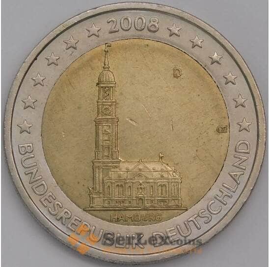 Германия монета 2 евро 2008 КМ261 XF Церковь св. Михаила, Гамбург арт. 42264