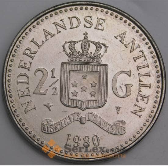 Нидерландские Антиллы монета 2 1/2 гульдена 1980 КМ25 aUNC арт. 47603