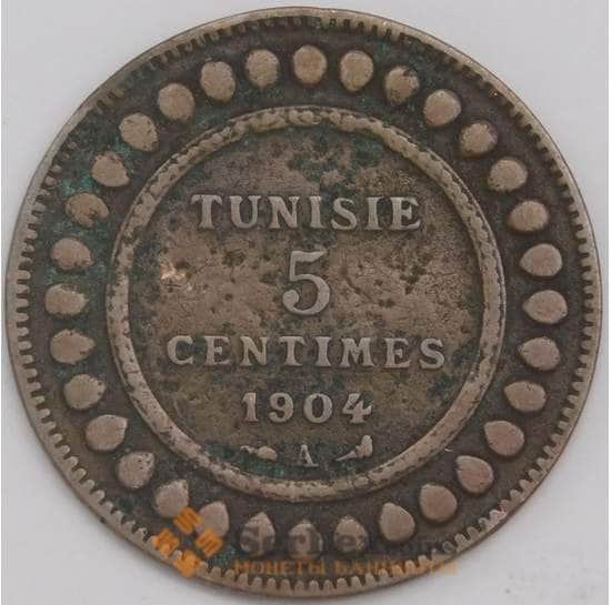 Тунис монета 5 сантимов 1904 KM228 F арт. 43288