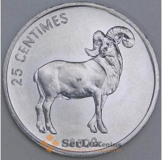 Конго 25 сантимов 2002 КМ77 UNC Гривистый баран арт. 55167